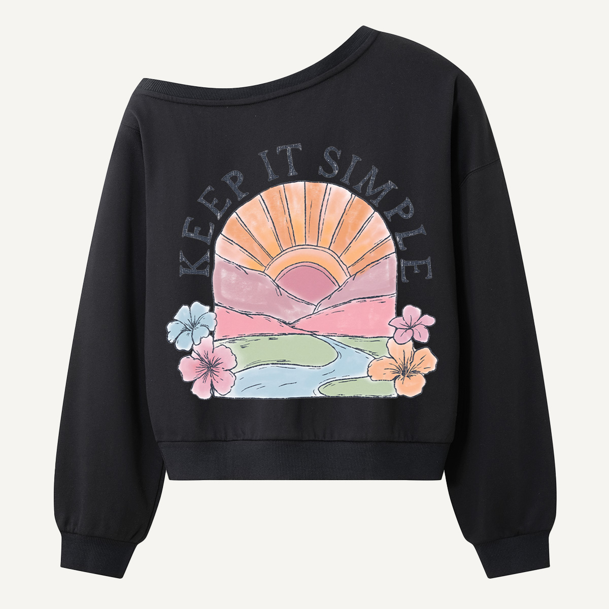 Keep It Simple Retro Sunrise Women Off Shoulder Sweatshirt