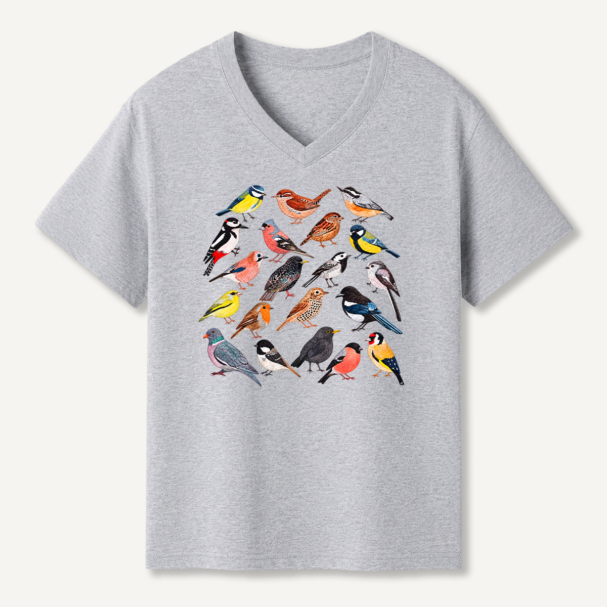 Colorful Garden Bird Watercolor Collection V-neck T-Shirt