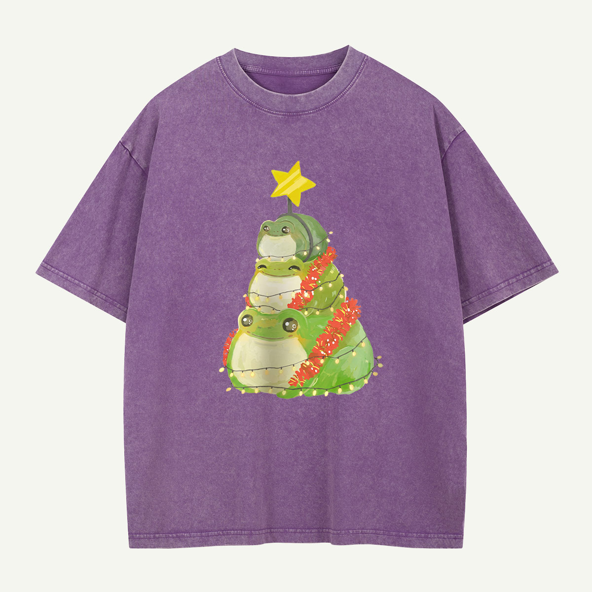 Frogs Around the Christmas Tree Washed T-Shirt