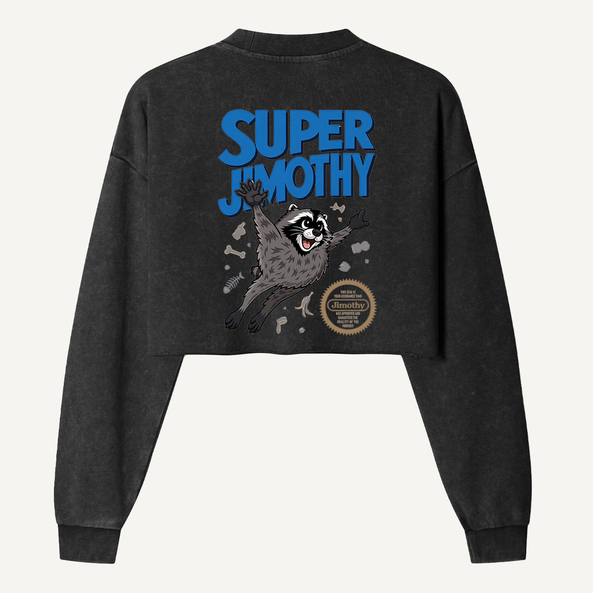 Super Jimothy Flying Raccoon Women's Washed Cropped Sweatshirt