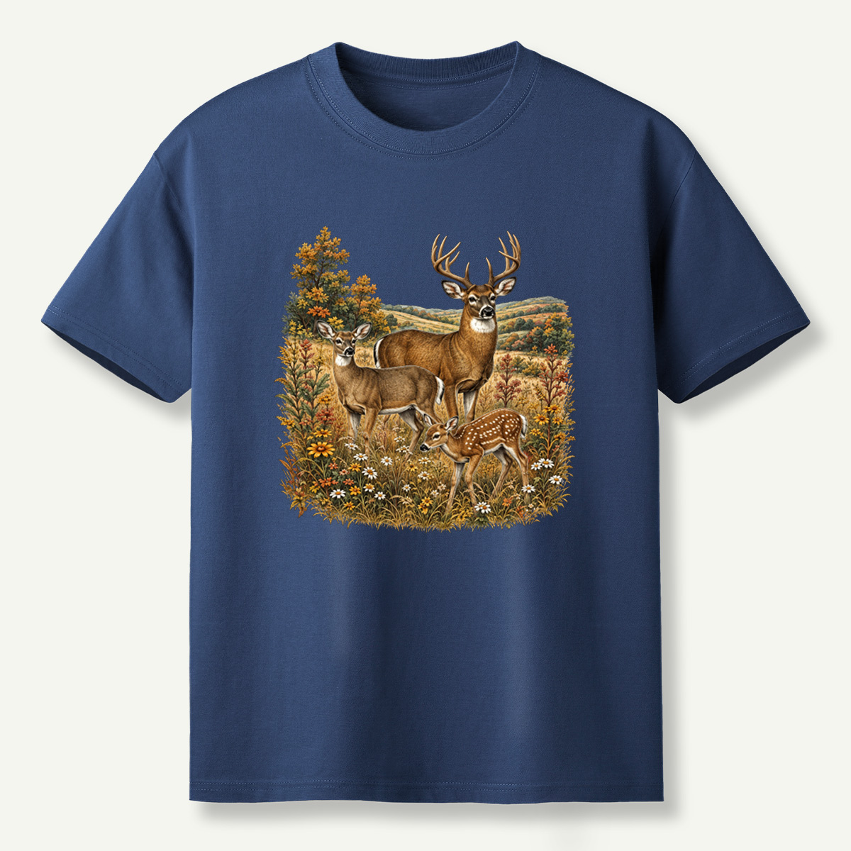 Autumn Deer Family Meadow Scene T-Shirt