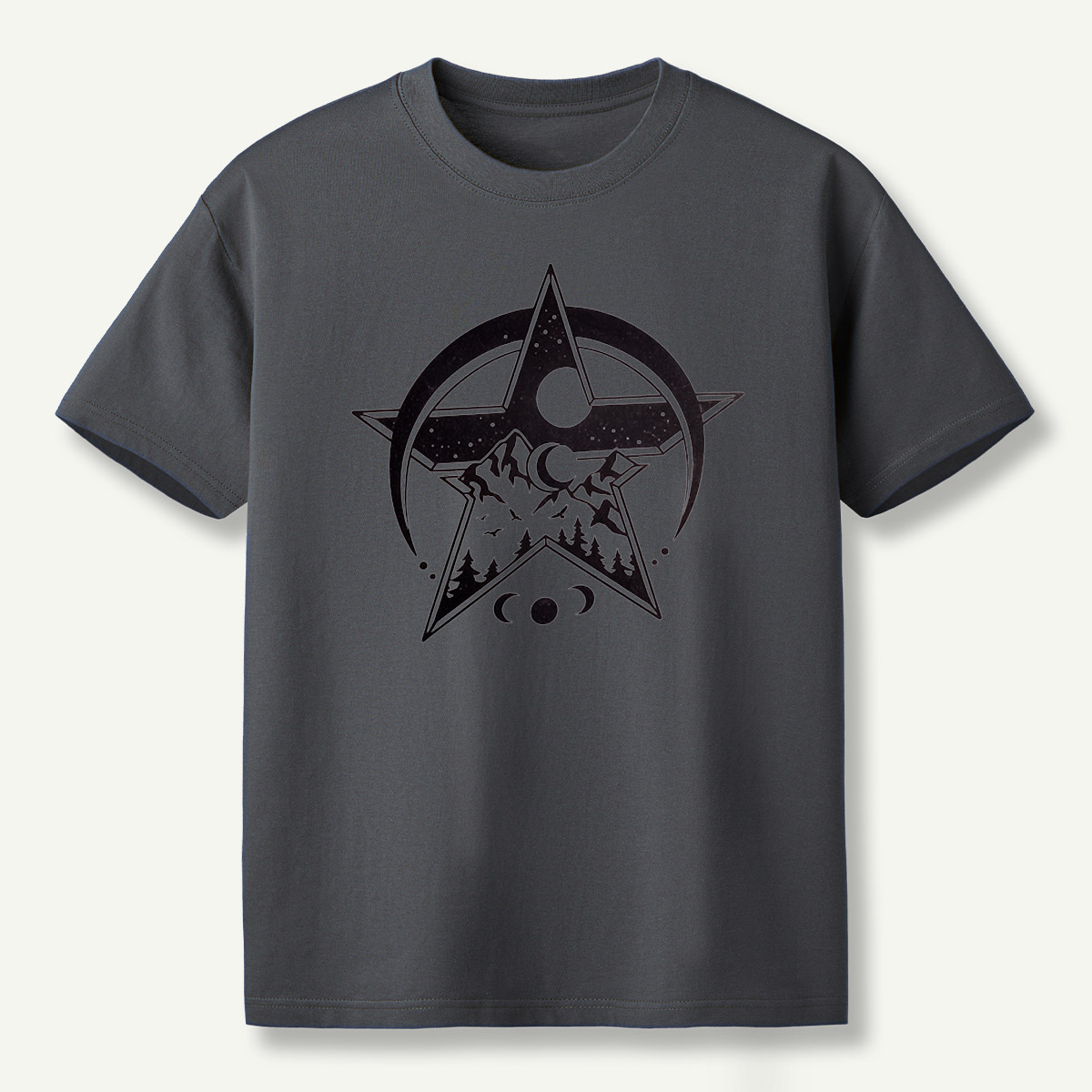 Geometric Star Mountain Moon Phase Celestial Emblem T-Shirt