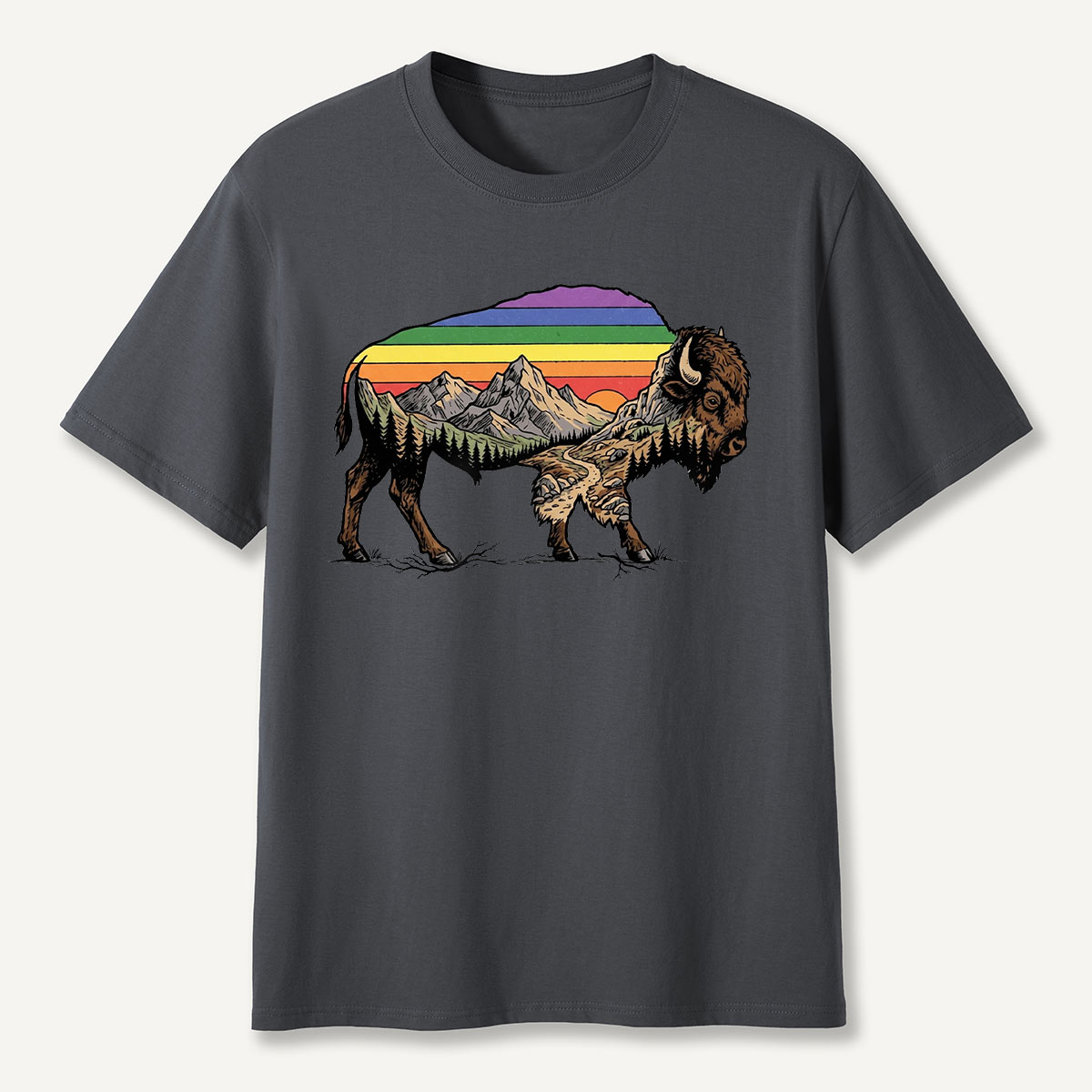 Mountain Sunset Bison Silhouette T-Shirt