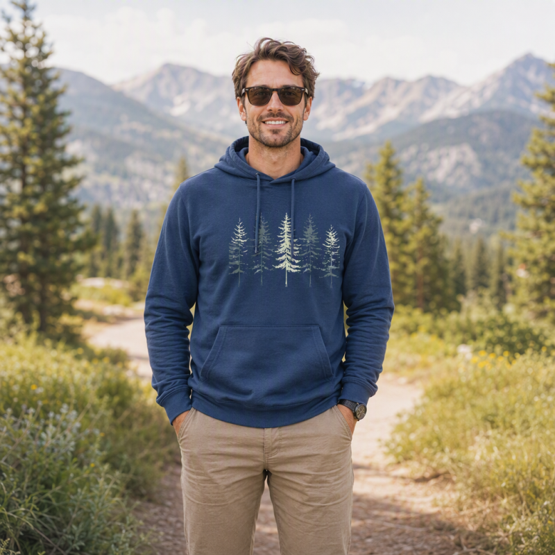 Minimal Pine Forest Silhouette Hoodie