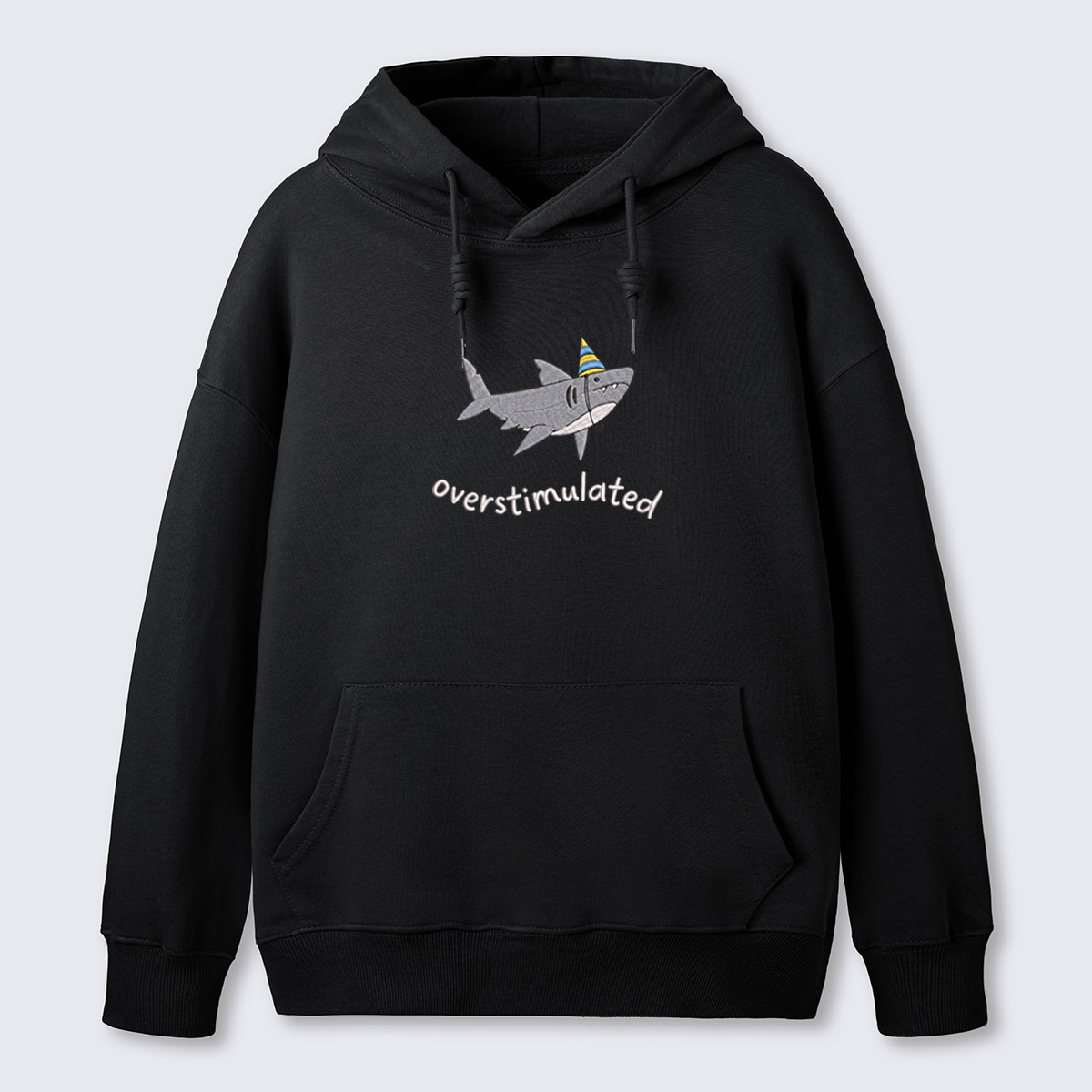 Overthinking Shark Embroidered Cotton Hoodie