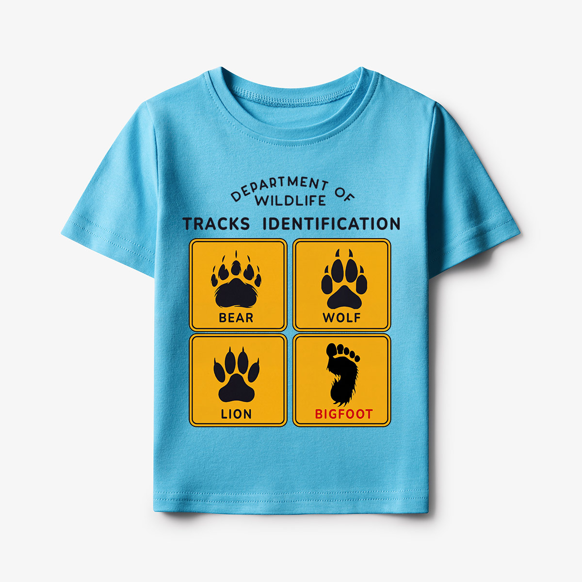 Department of Wildlife Tracks Identification Bear Wolf Lion Cryptids Kids T-Shirt