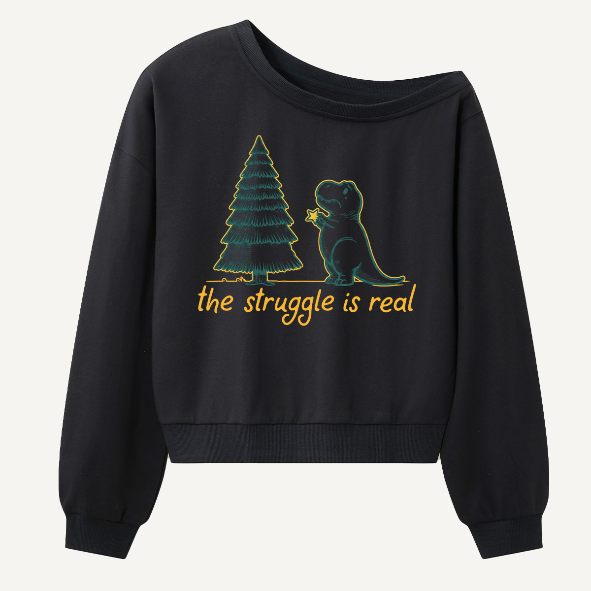The Struggle Is Real Christmas Cat Women Off Shoulder Sweatshirt