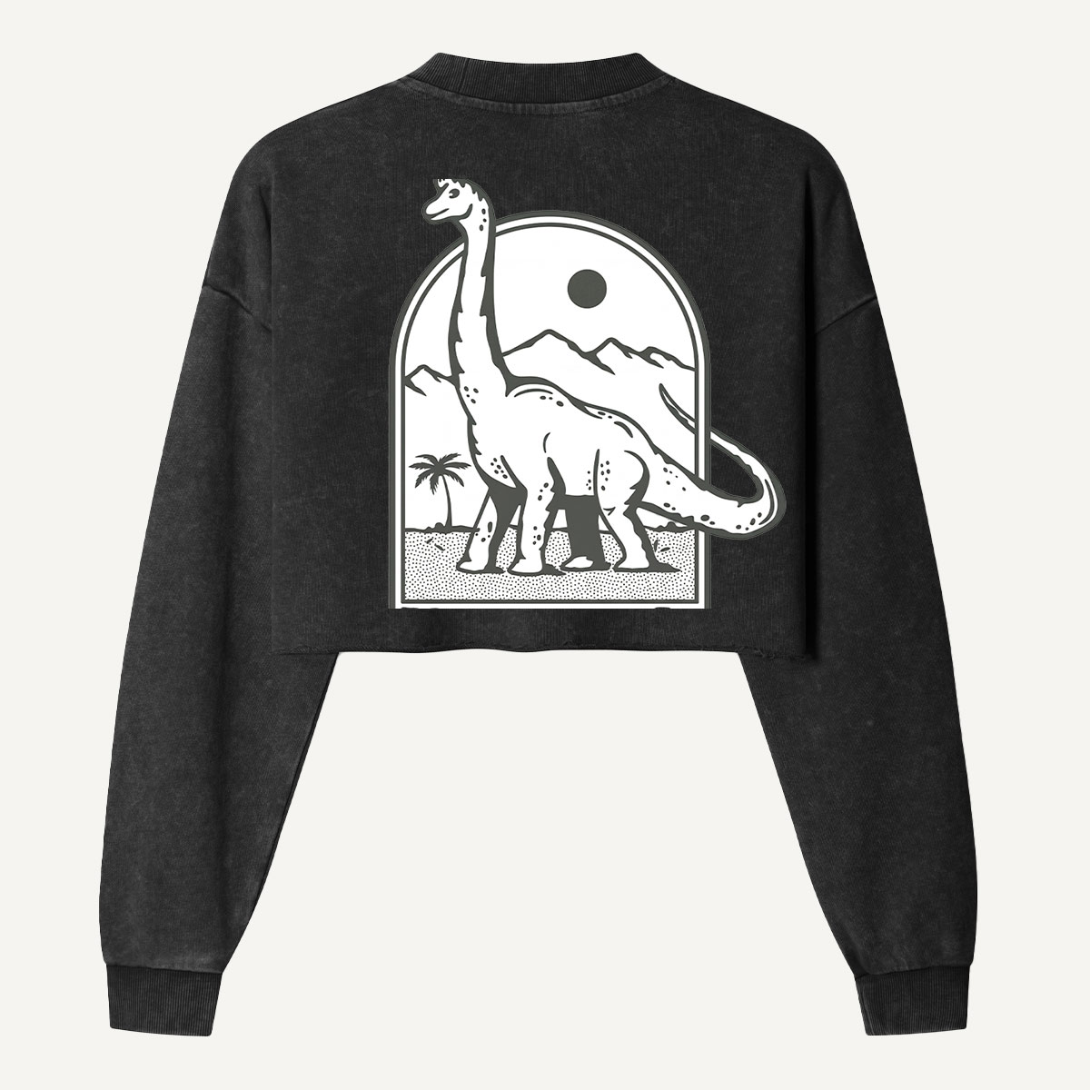 Retro Sauropod Desert Line Art Women's Washed Cropped Sweatshirt