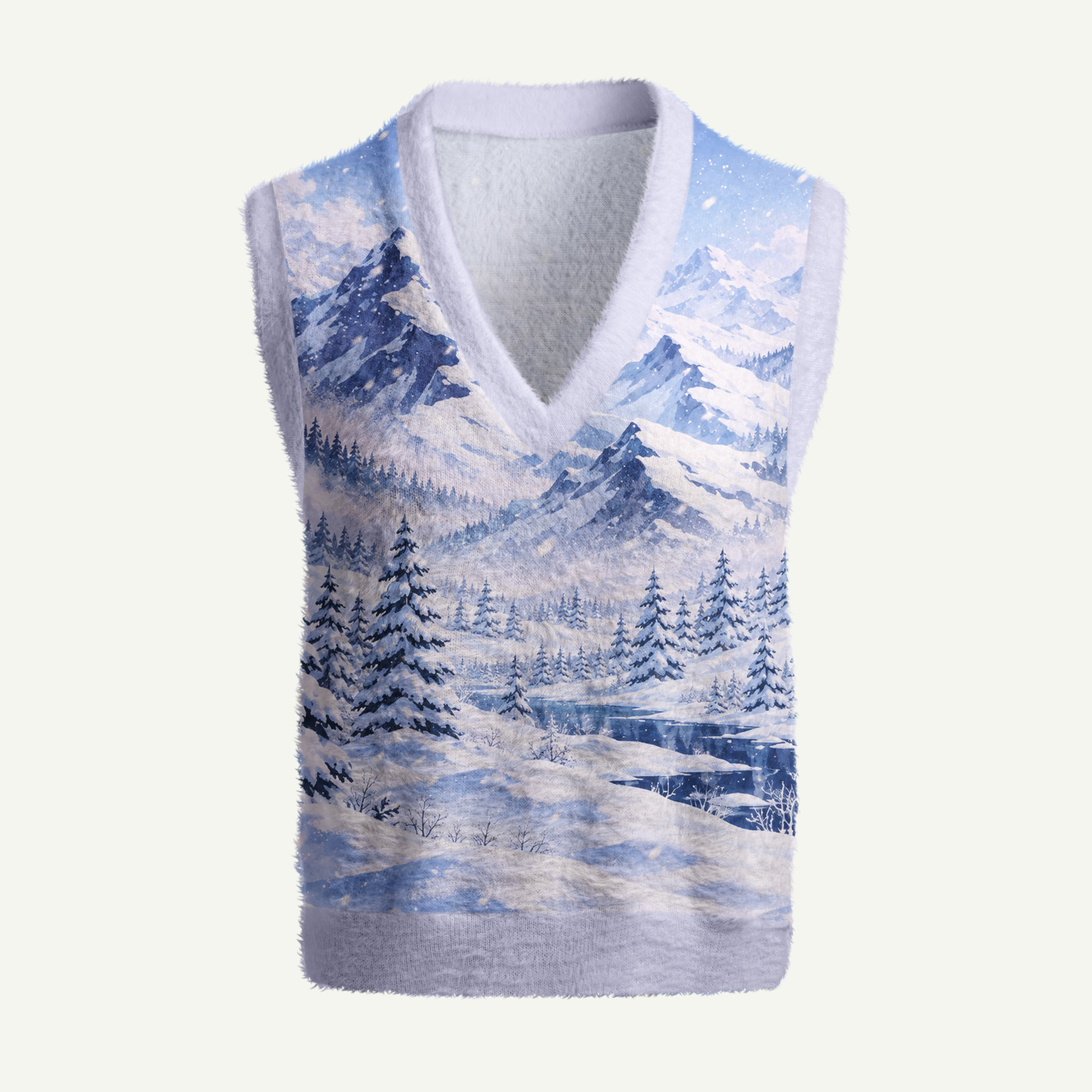 Snowy Mountain Winter Wilderness Women's Fuzzy Vest Sweater