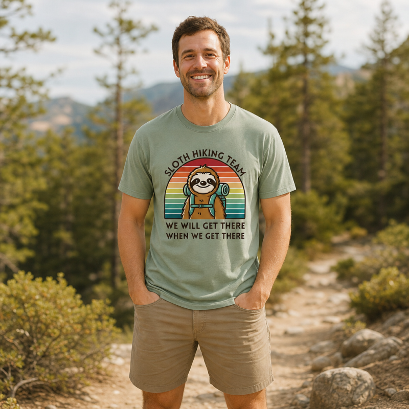 Sloth Hiking Team Retro Sunset T-Shirt