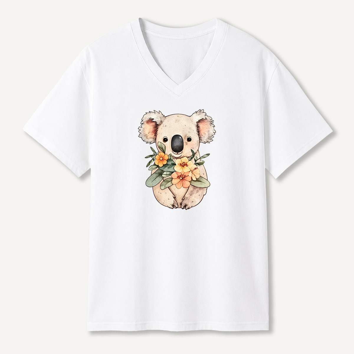 Floral Koala Watercolor Illustration V-neck T-Shirt
