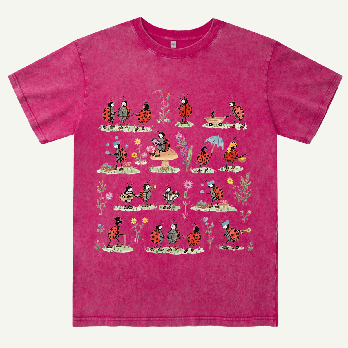 Ladybug and Flower Tee Washed T-Shirt