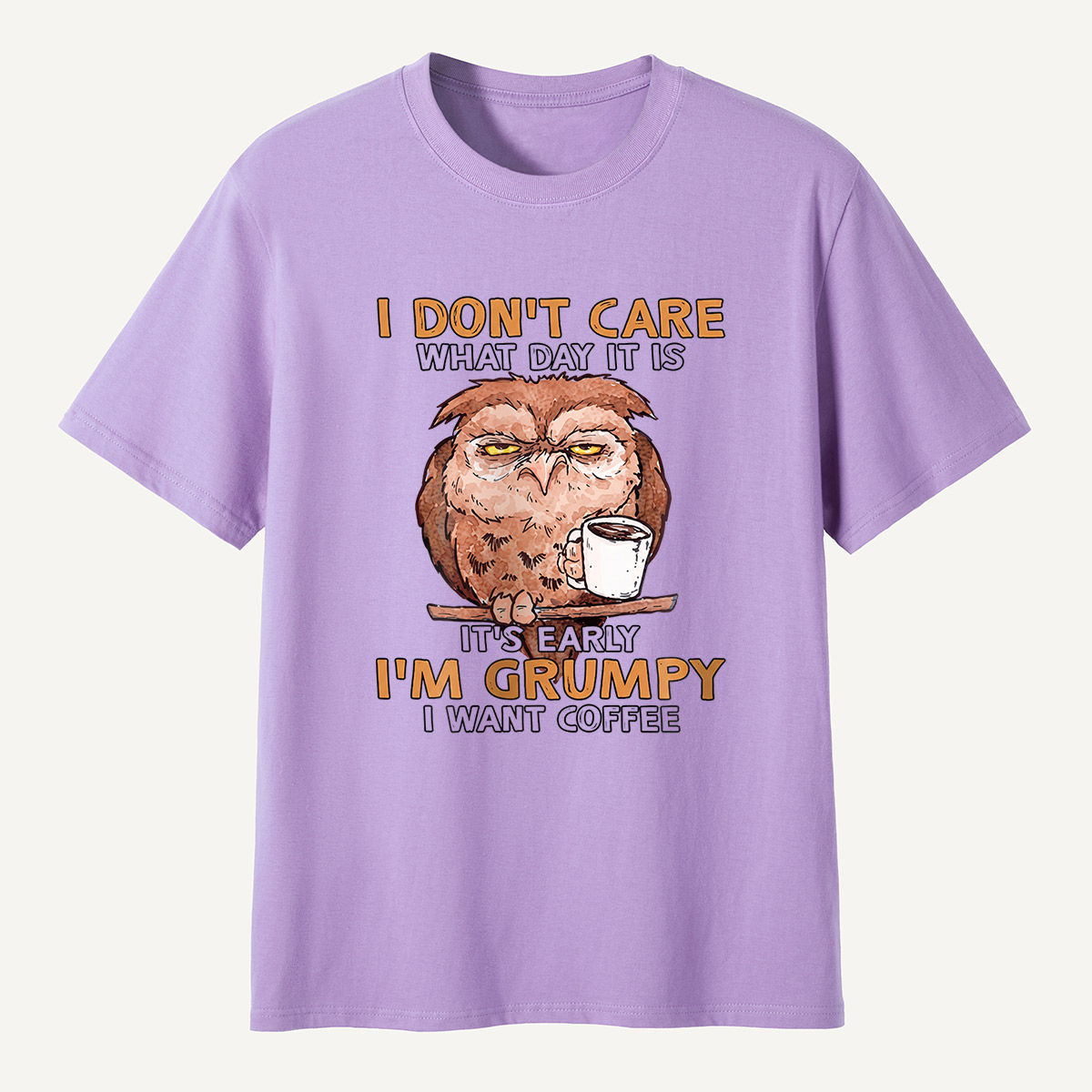 Grumpy Owl I Want Coffee Morning T-Shirt