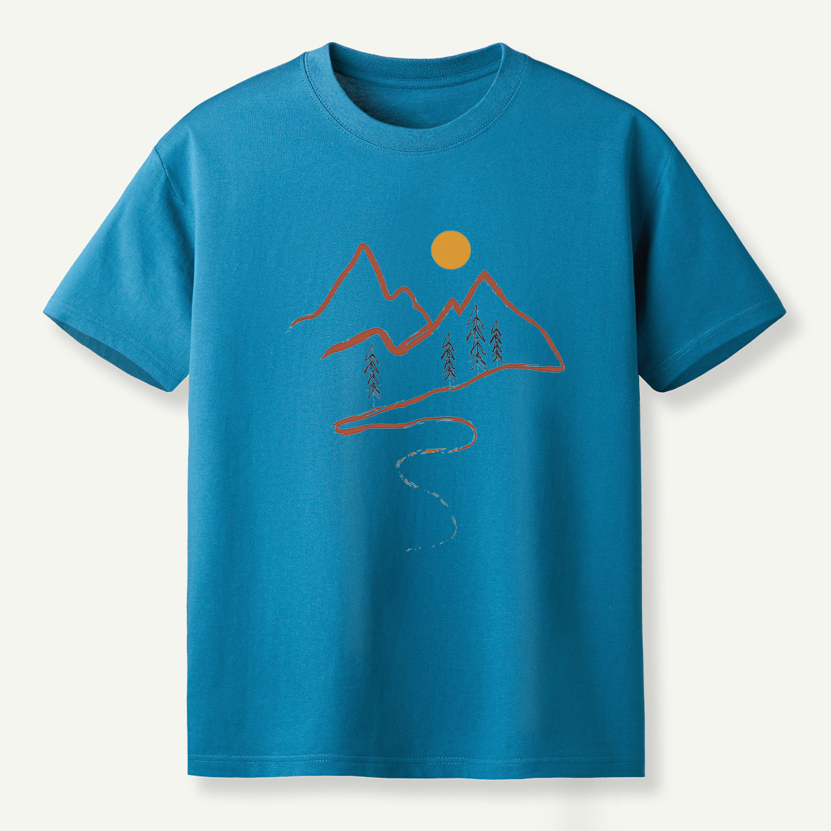 Minimal Mountain Sun Trail Line Art T-Shirt