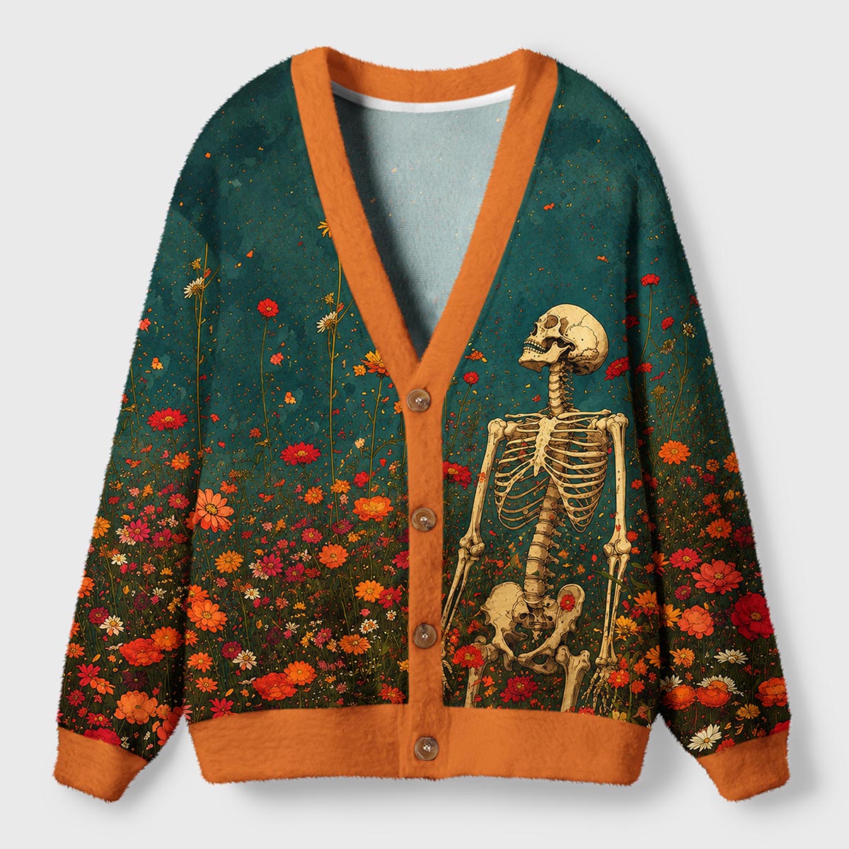 Skeleton Wildflower Halloween Ugly Cardigan Sweaters