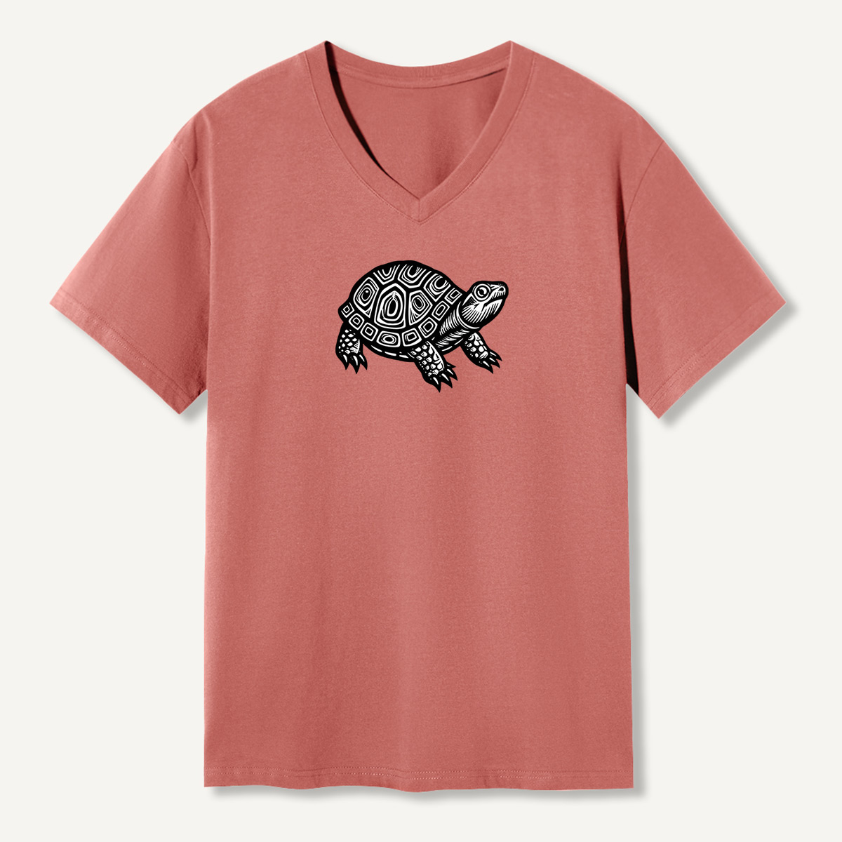 Tribal Geometric Sea Turtle Line Art V-neck T-Shirt