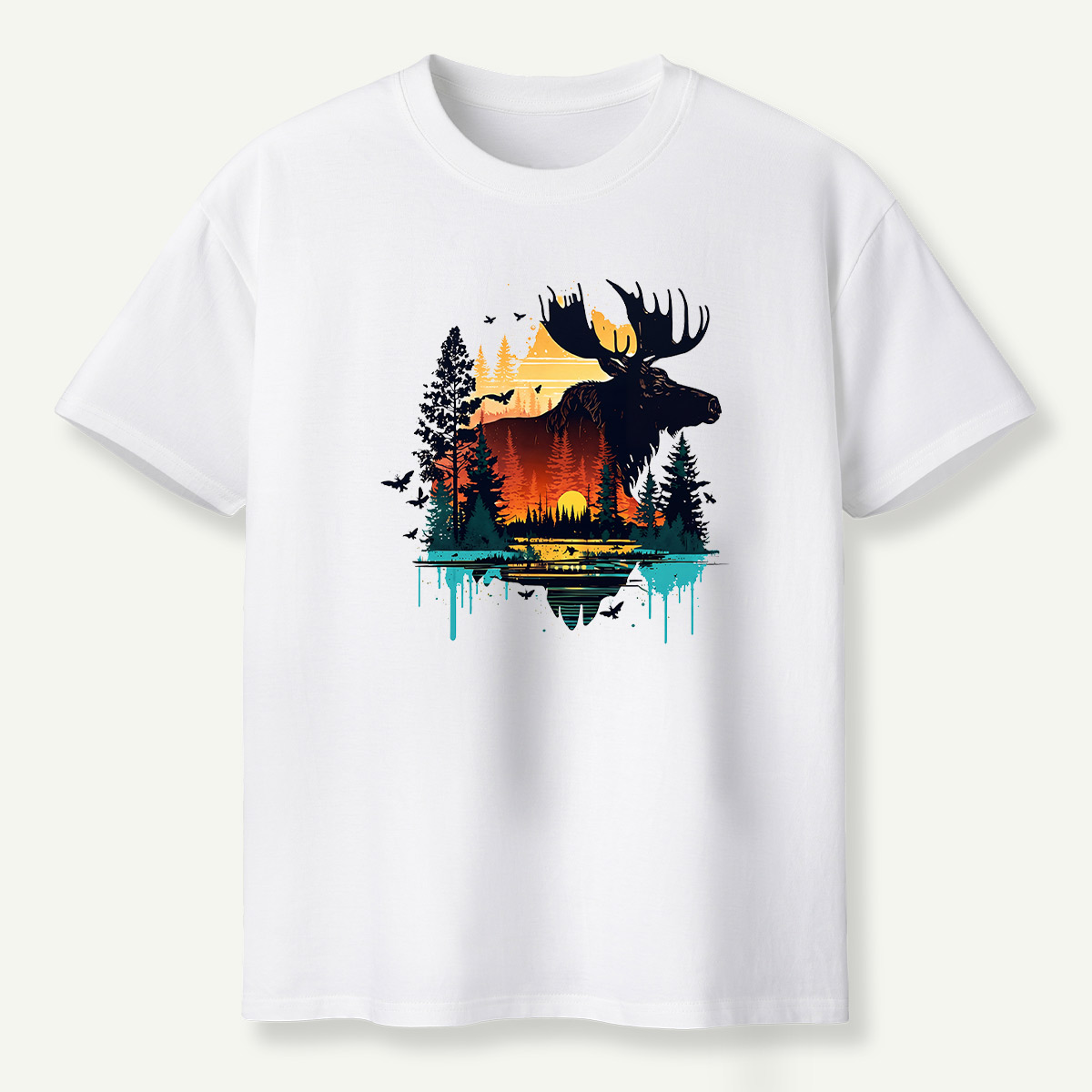 Moose Sunset Forestscape T-Shirt