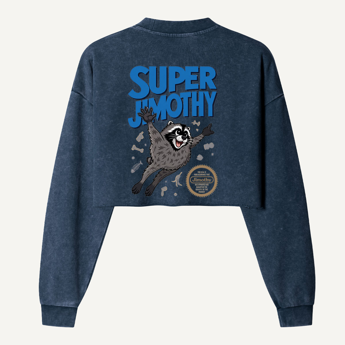 Super Jimothy Flying Raccoon Women's Washed Cropped Sweatshirt