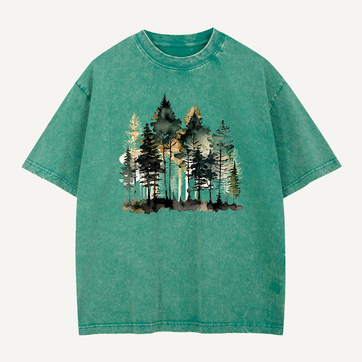 Watercolor Pine Forest Landscape Washed T-Shirt
