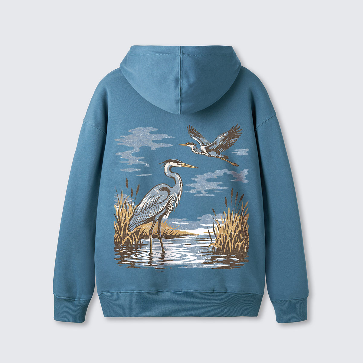 Vintage Heron Wetland Bird Nature Hoodie
