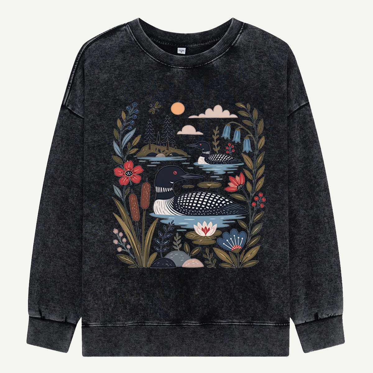 Loons Among the Lilies Washed Sweatshirts