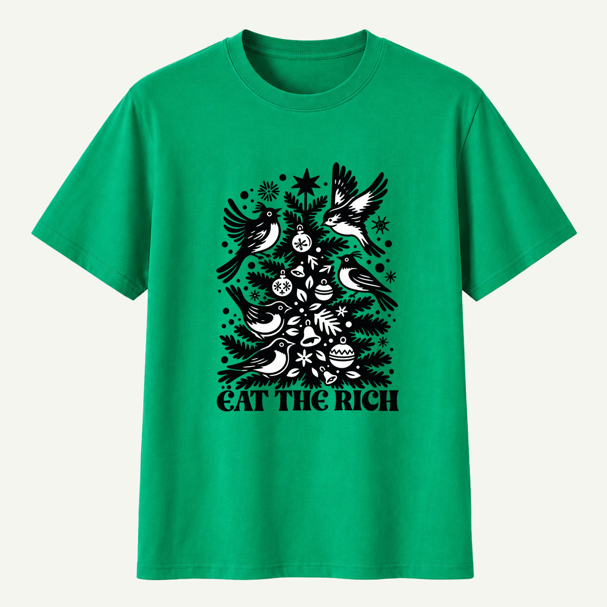 Eat The Rich Folk Art Birds Christmas Tree T-Shirt
