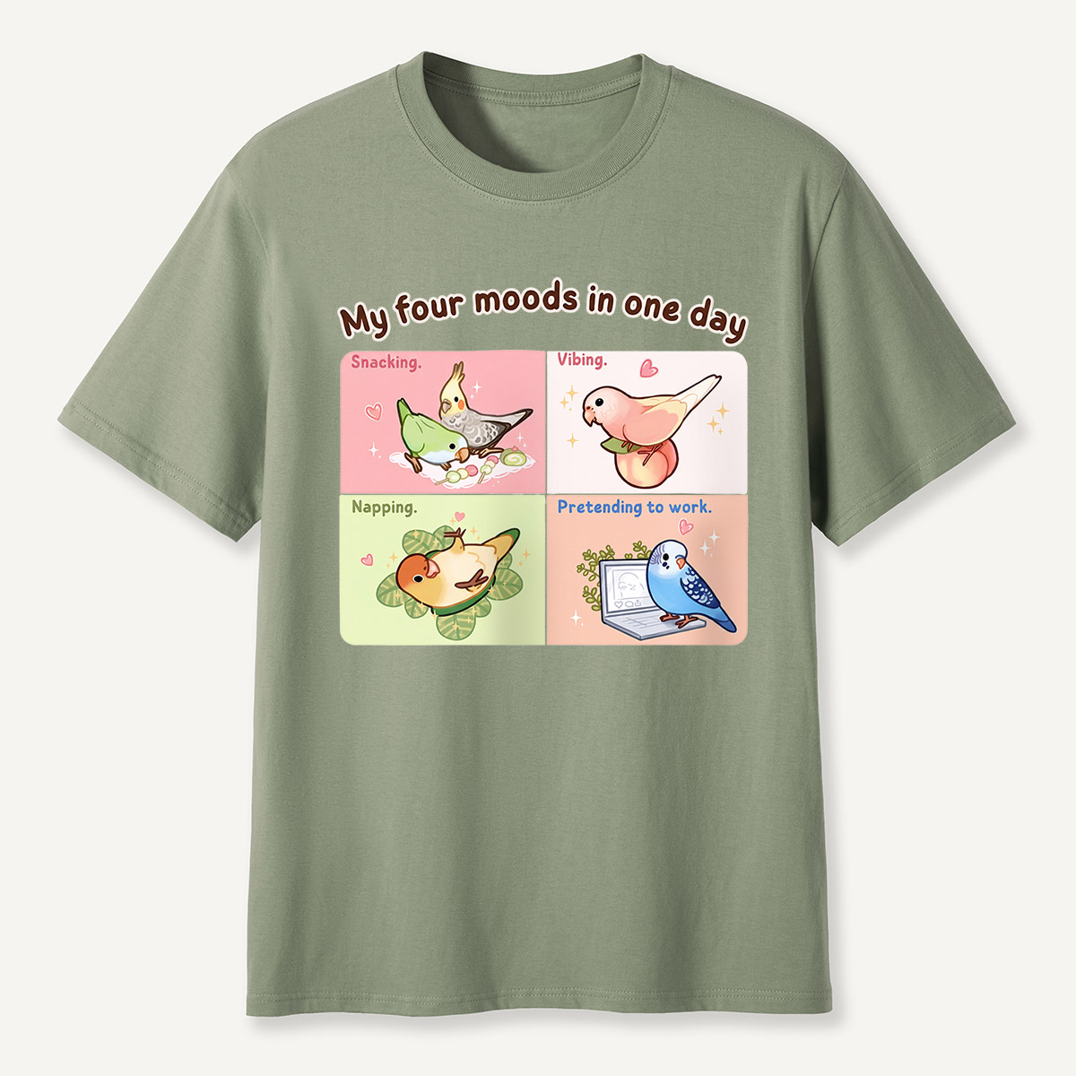 My Four Moods in One Day Cute Bird Cartoon T-Shirt