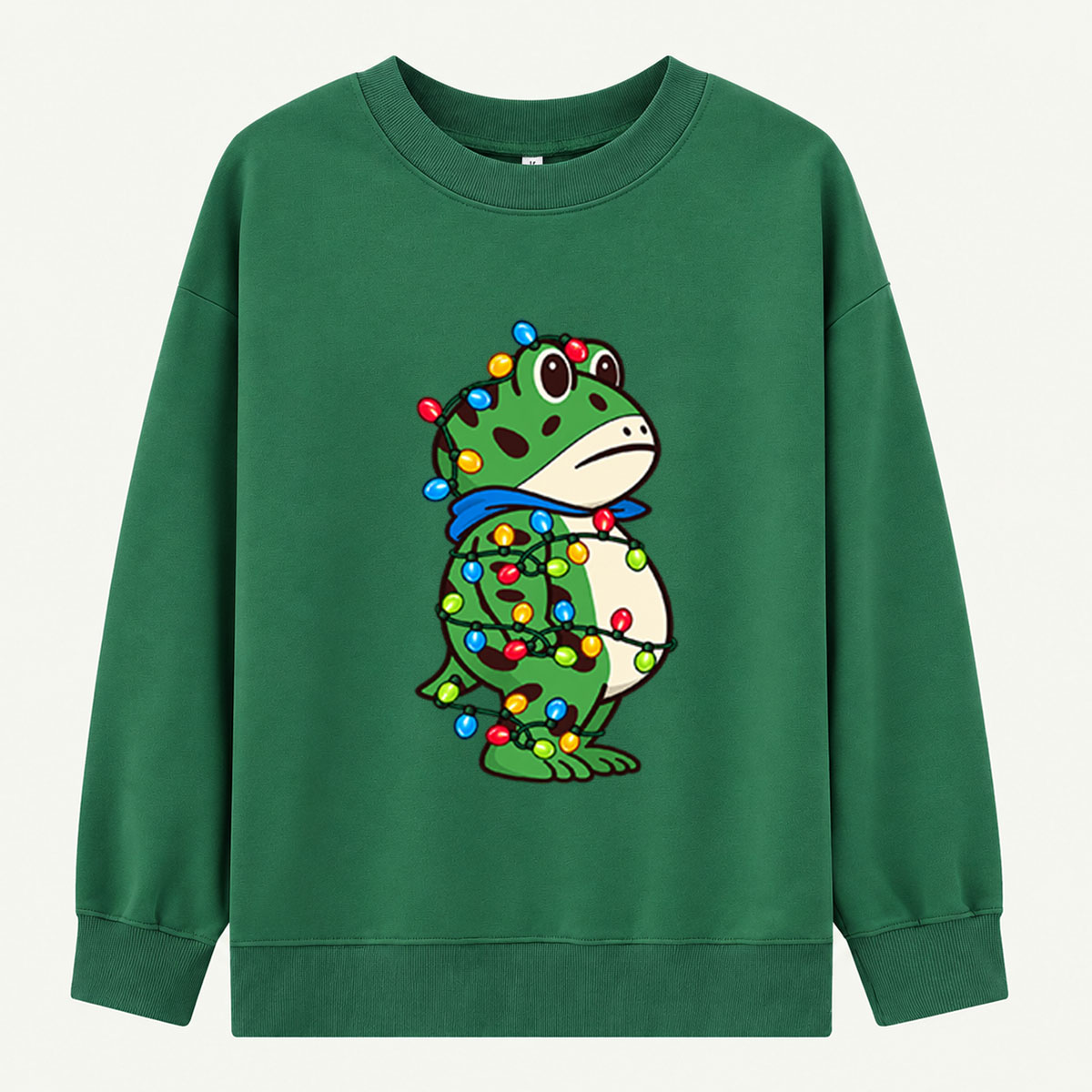 Cute Green Dinosaur Wrapped In Colorful Christmas Lights Sweatshirts