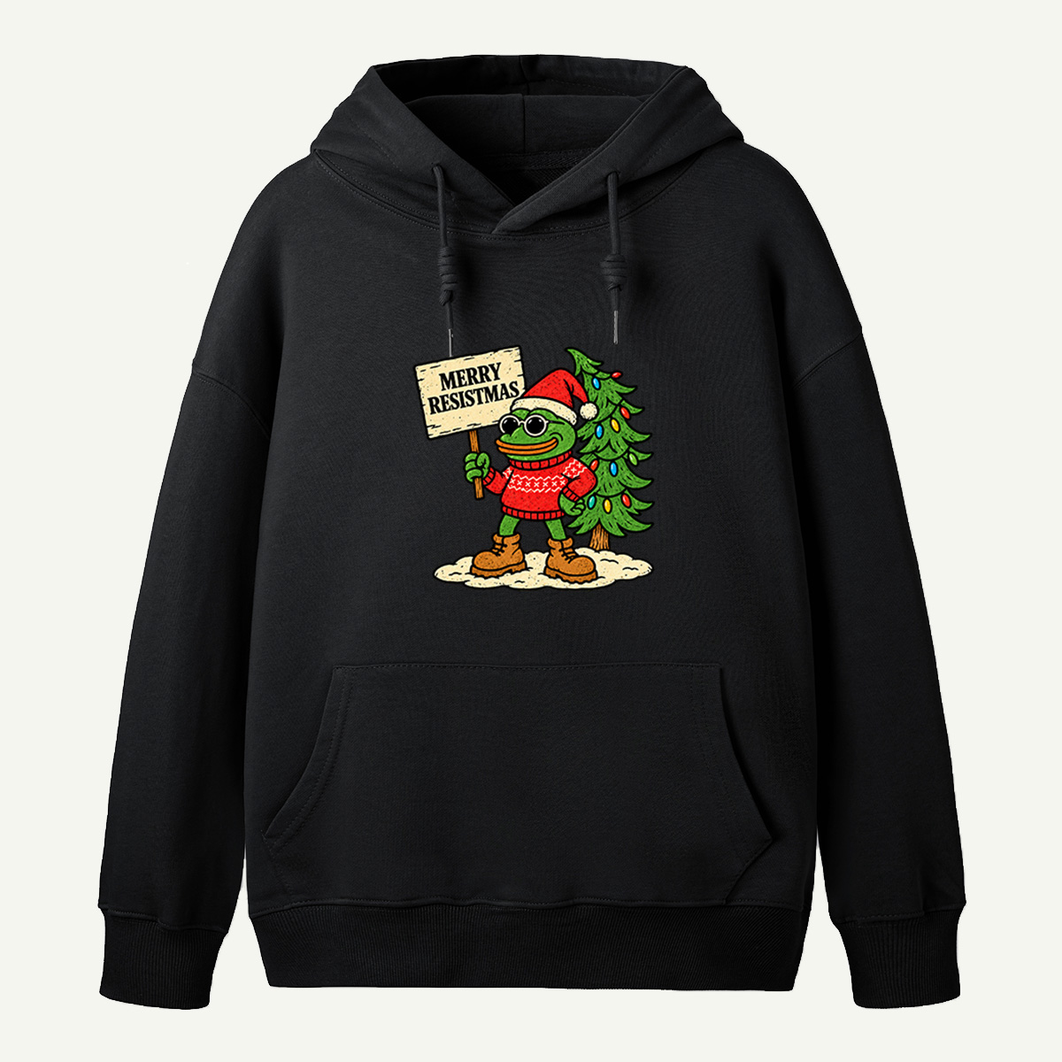 Merry Resistmas Christmas Frog Holding Resistance Sign Hoodie