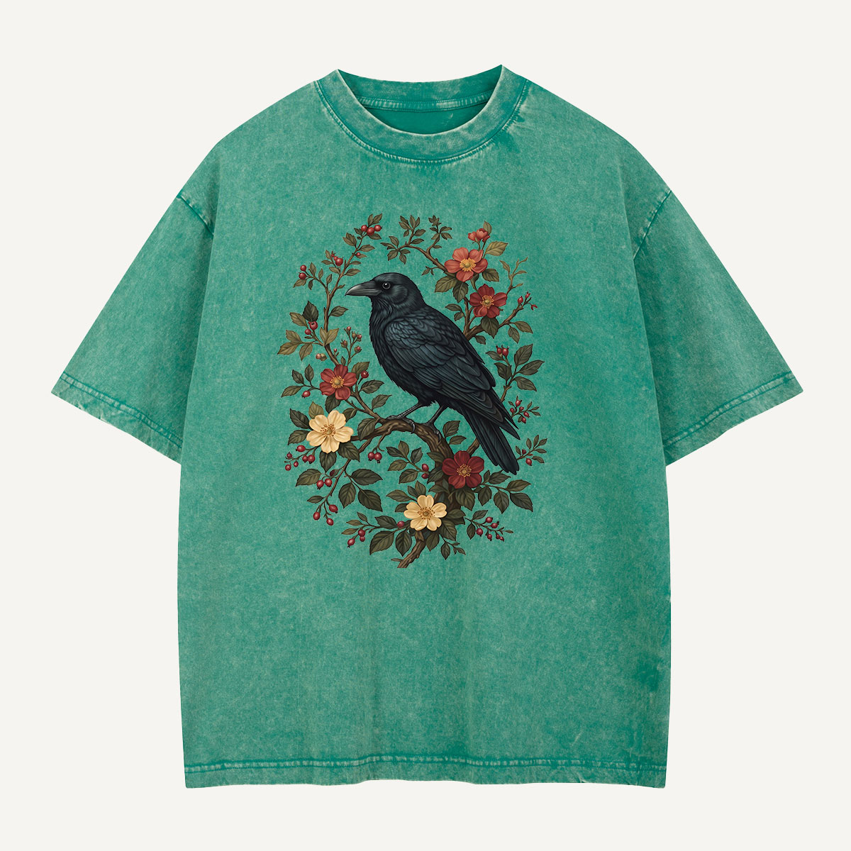Raven And Wildflowers Botanical Garden Washed T-Shirt