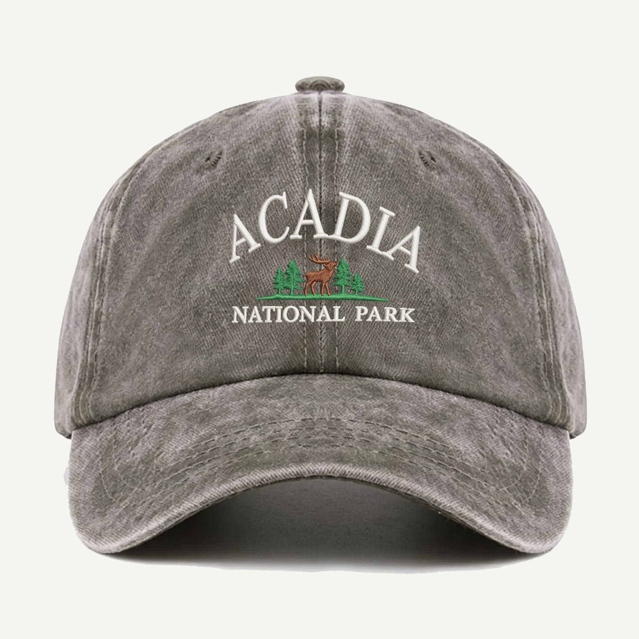 Acadia National Park Moose Forest Washed Embroidered Hat