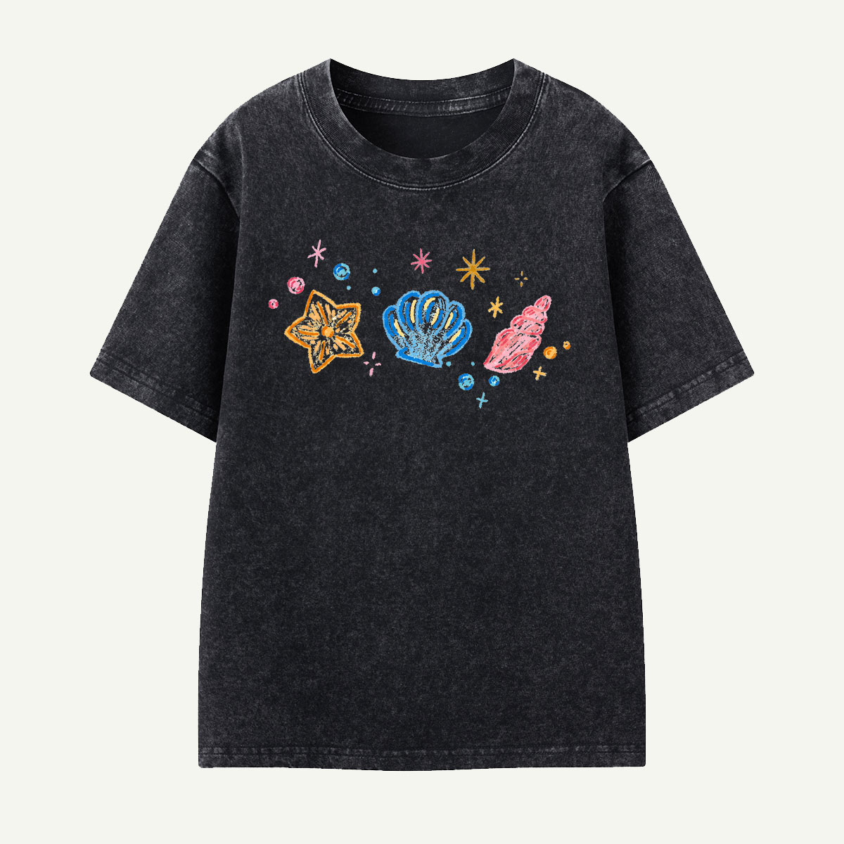 Sparkling Sea Treasures Navy Kids Washed T-Shirt