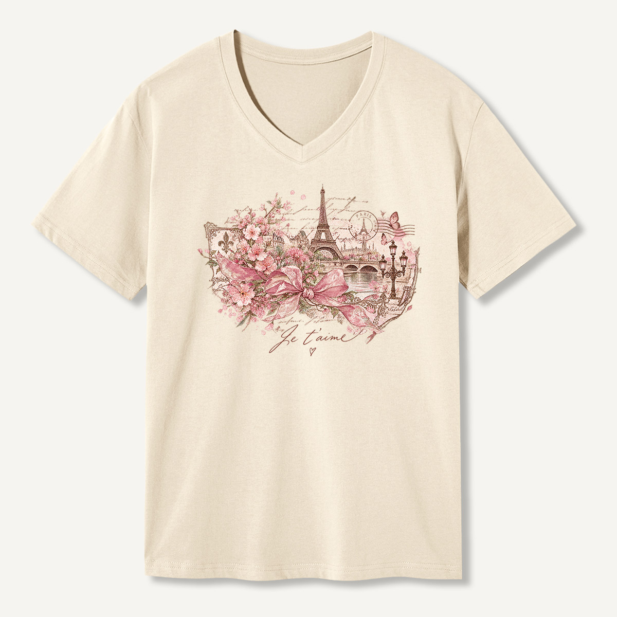 Je Taime Paris Romantic Floral V-neck T-Shirt