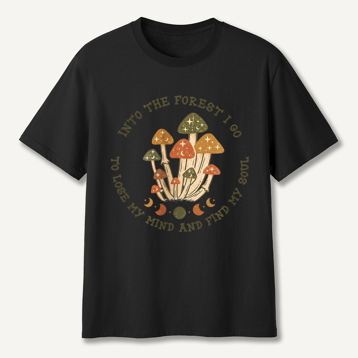 Into the Forest I Go Mushroom Moon Phases T-Shirt