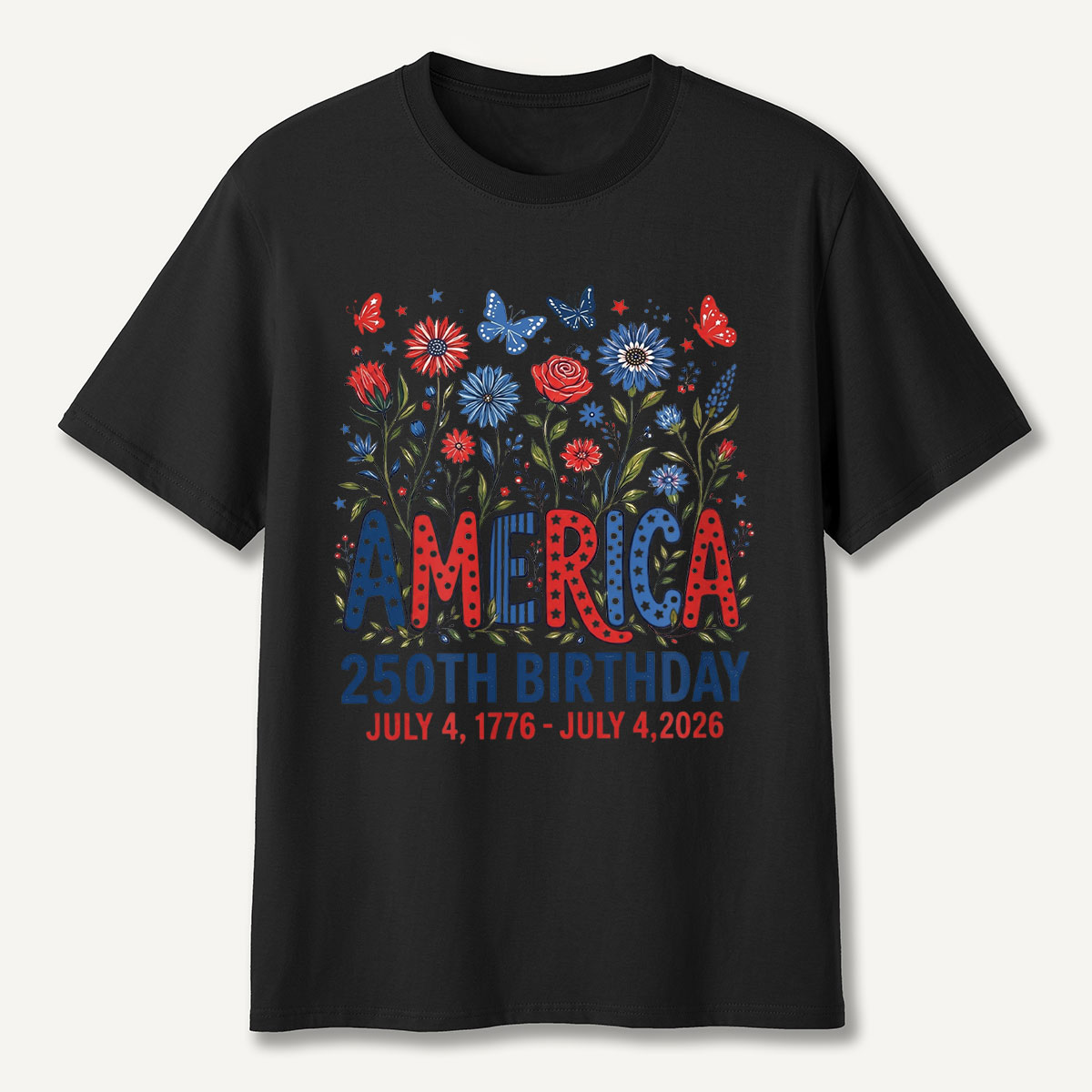 America 250th Birthday July 4 1776‑2026 Floral T‑Shirt