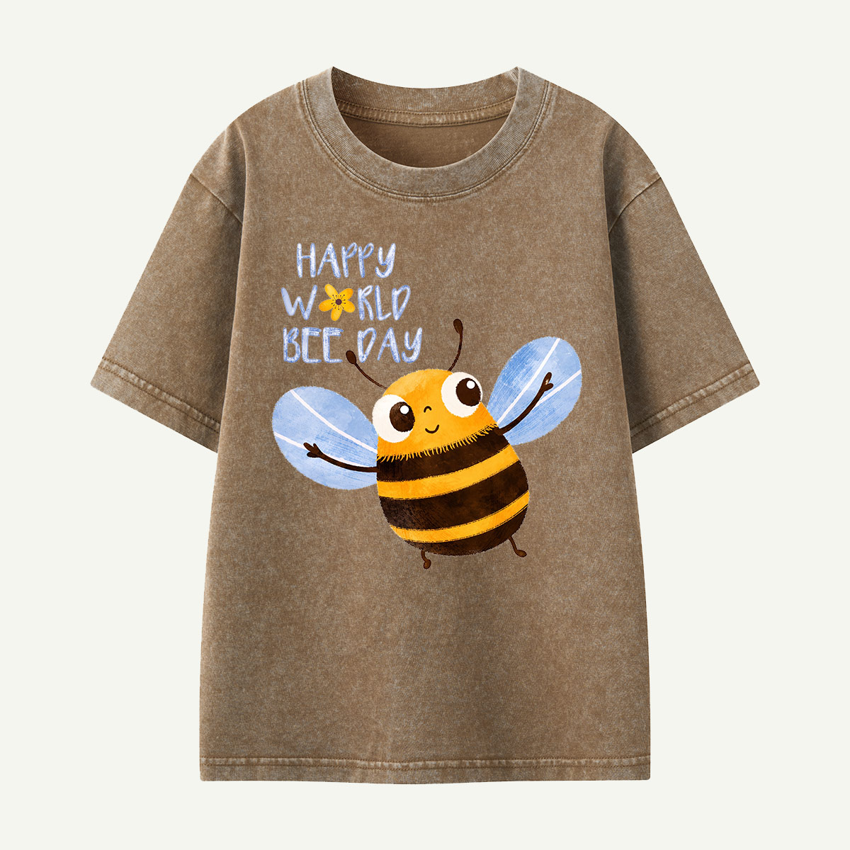 Happy World Bee Day Cute Bee Kids Washed T-Shirt