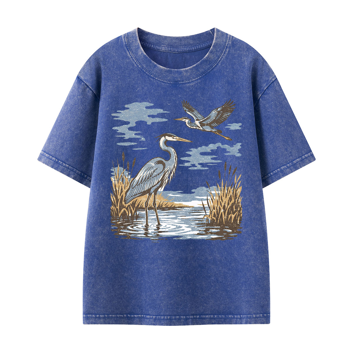 Vintage Heron Wetland Bird Nature Kids Washed T-Shirt