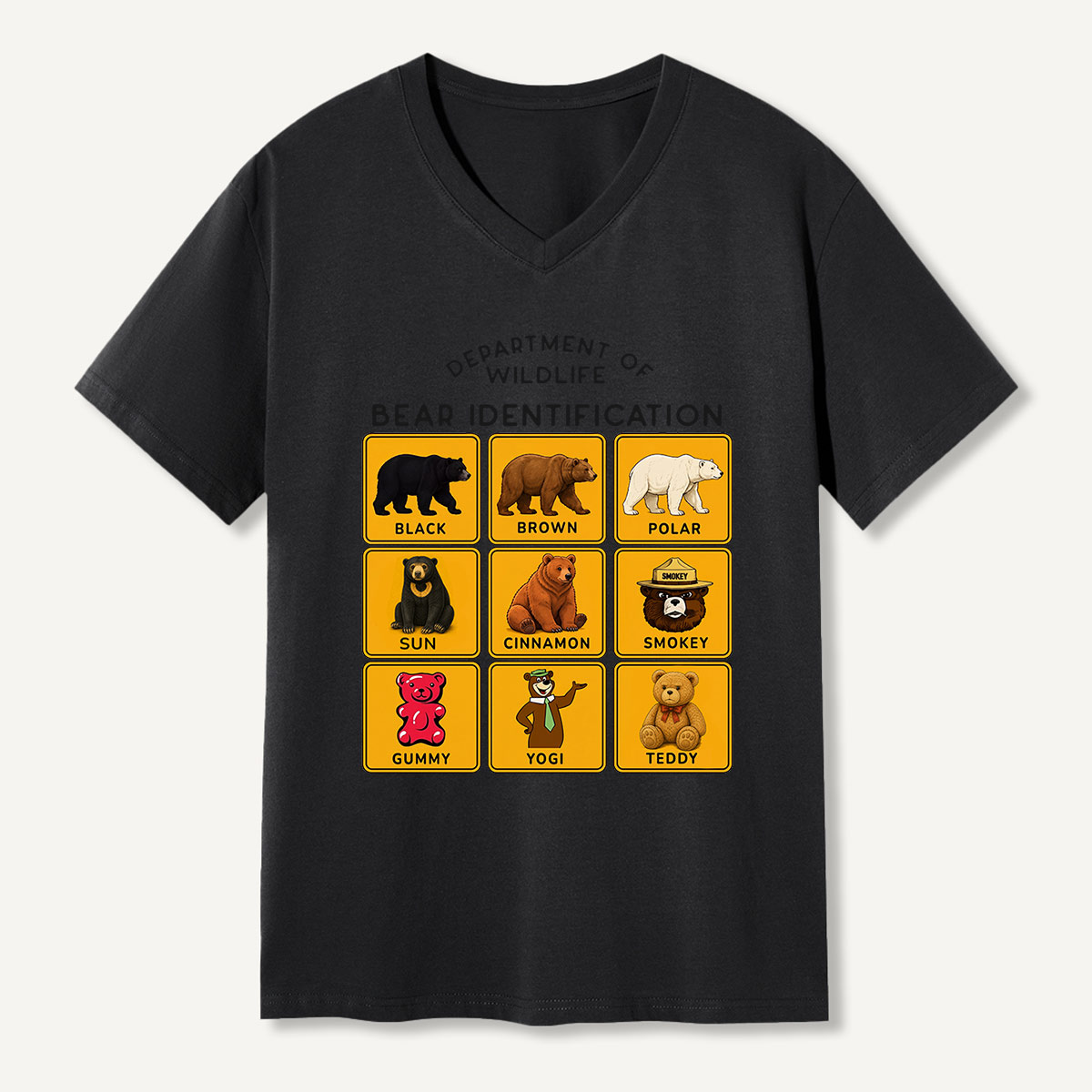 Department of Wildlife Bear Identification Grid V-neck T-Shirt