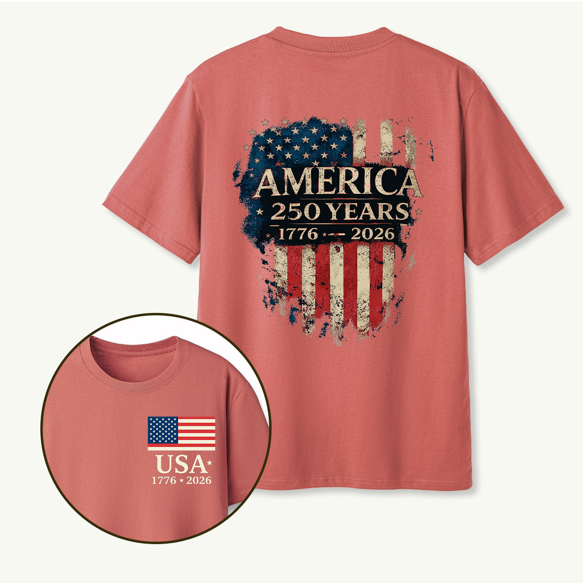 America 250 Years 1776‑2026 Distressed Flag Shield T‑Shirt