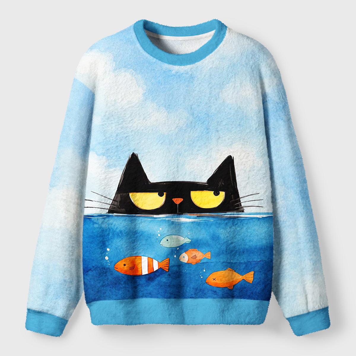 Fishwatch Cat on Patrol Ugly Fuzzy Fleece Sweatshirt