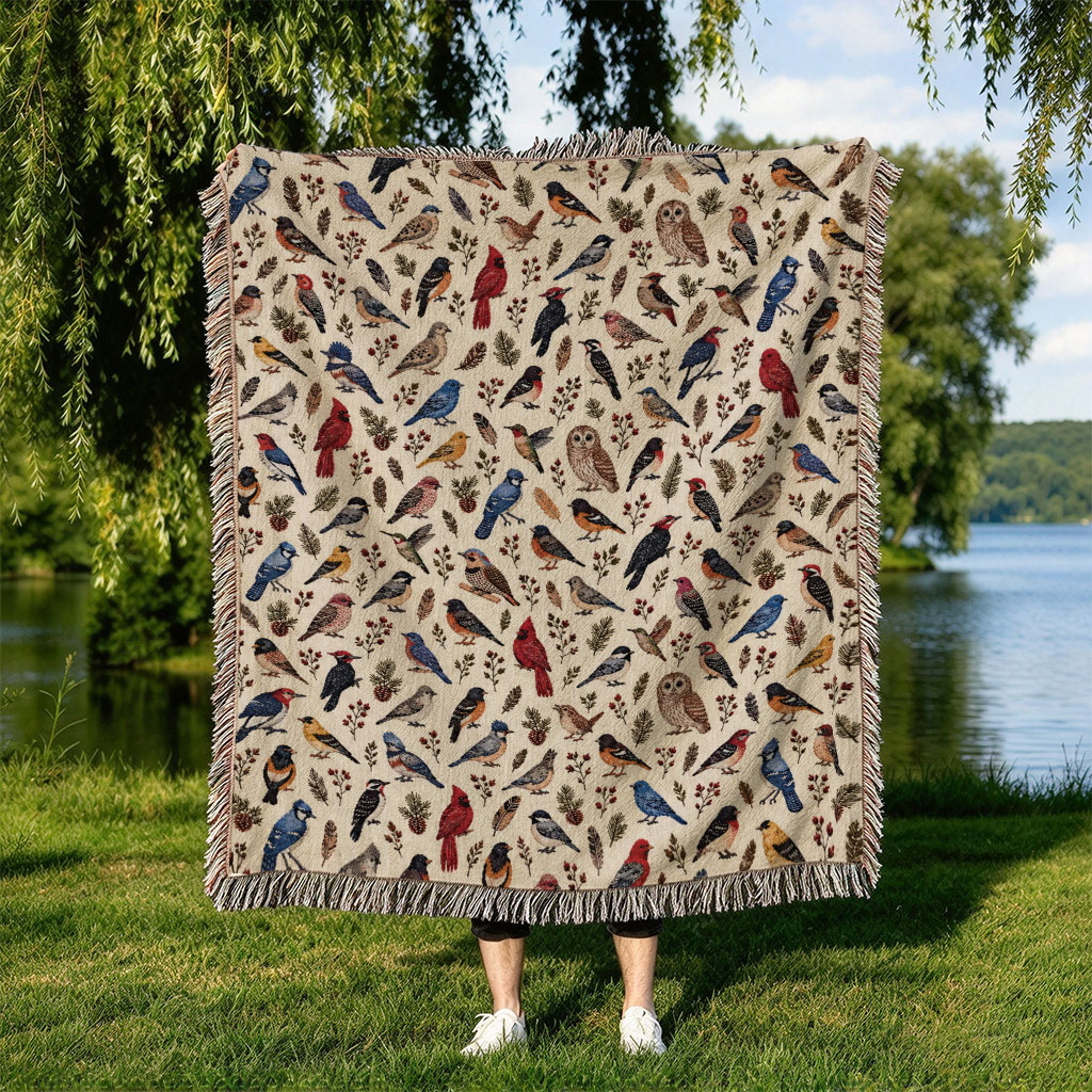 Birds Of The World Colorful Wild Bird Field Guide Collection Knitted Fringe Blanket