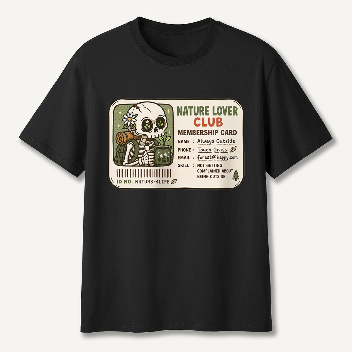 Nature Lover Club Skeleton Membership Card T-Shirt