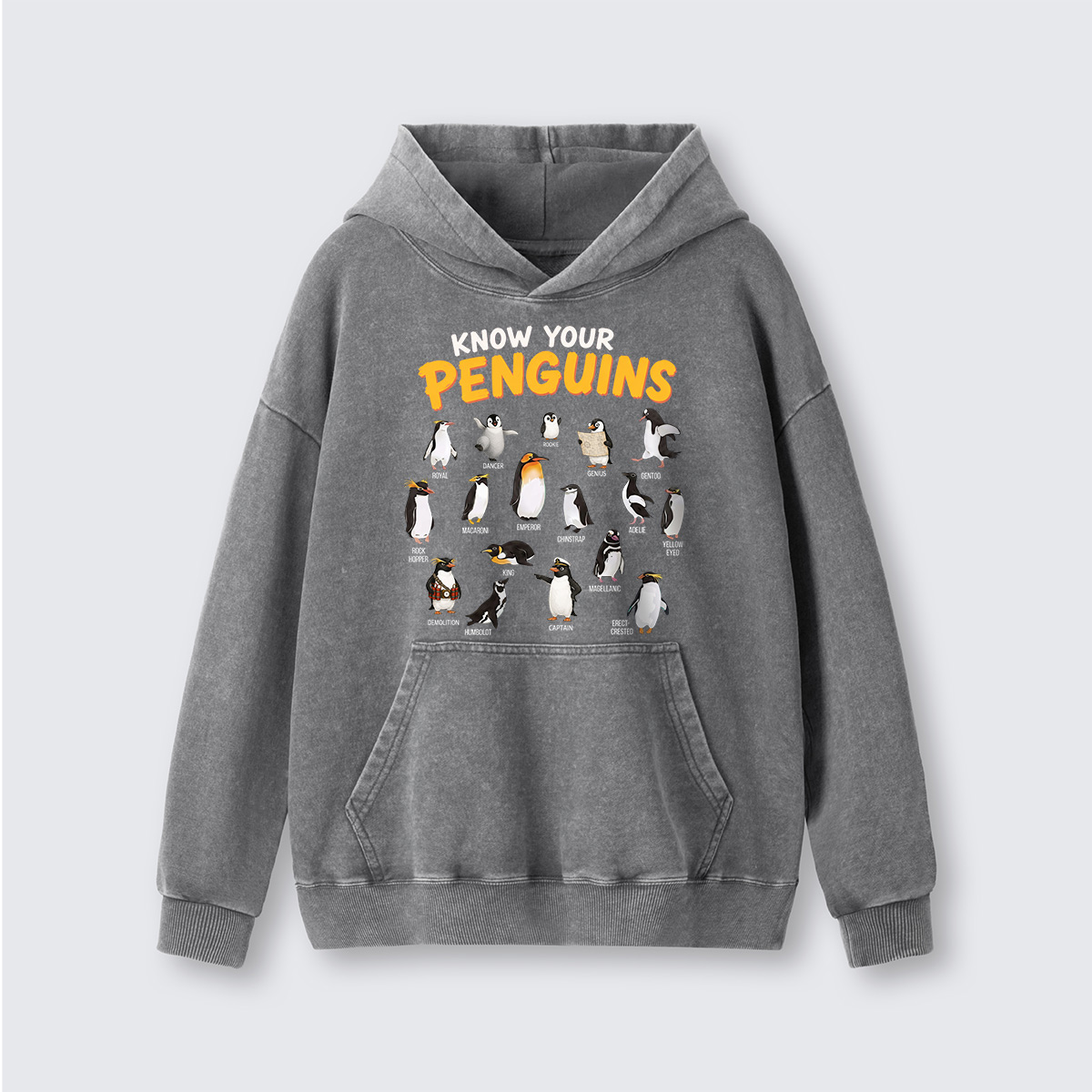 Know Your Penguins Penguin Species Washed Hoodie
