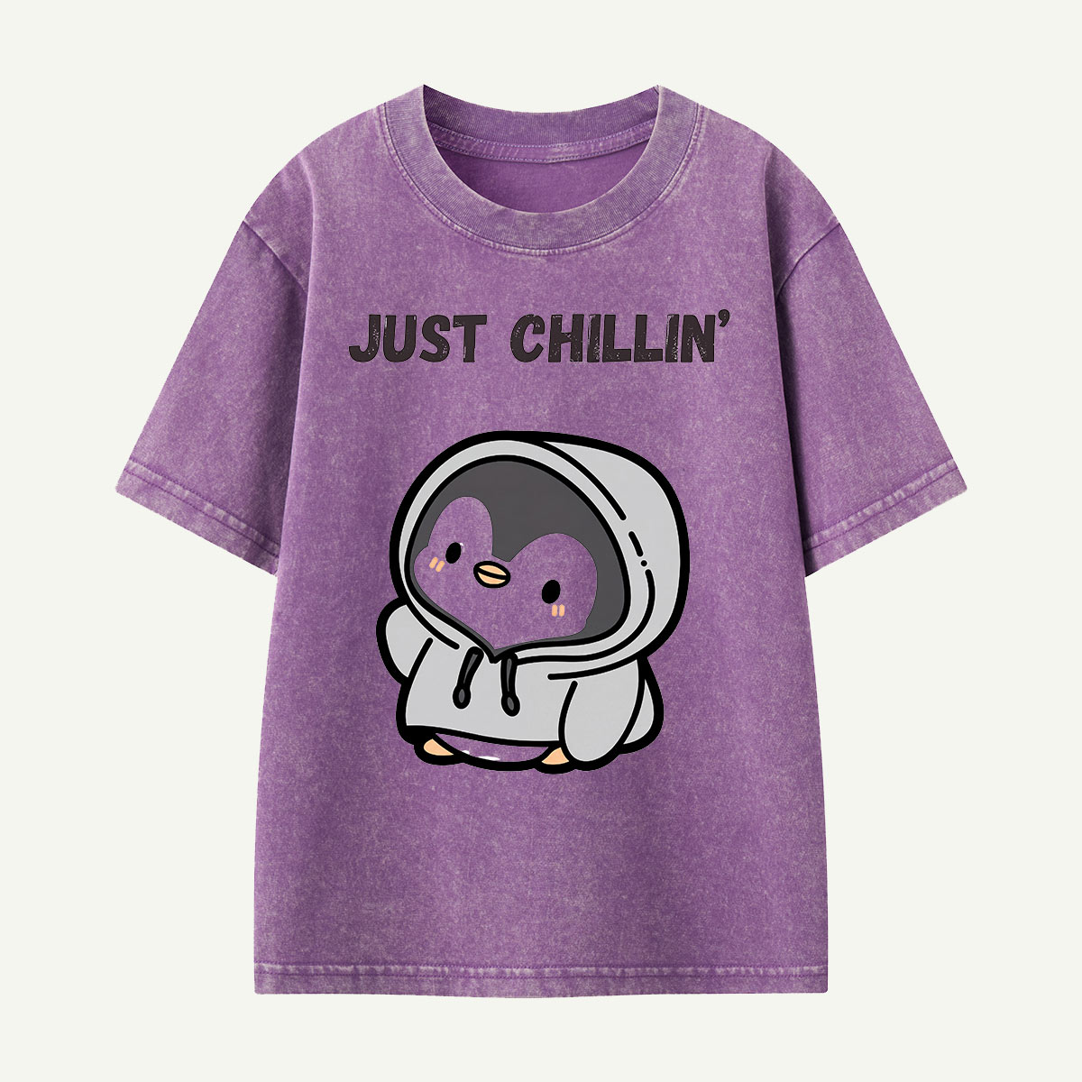 Just Chillin’ Hoodie Penguin Kids Washed T-Shirt