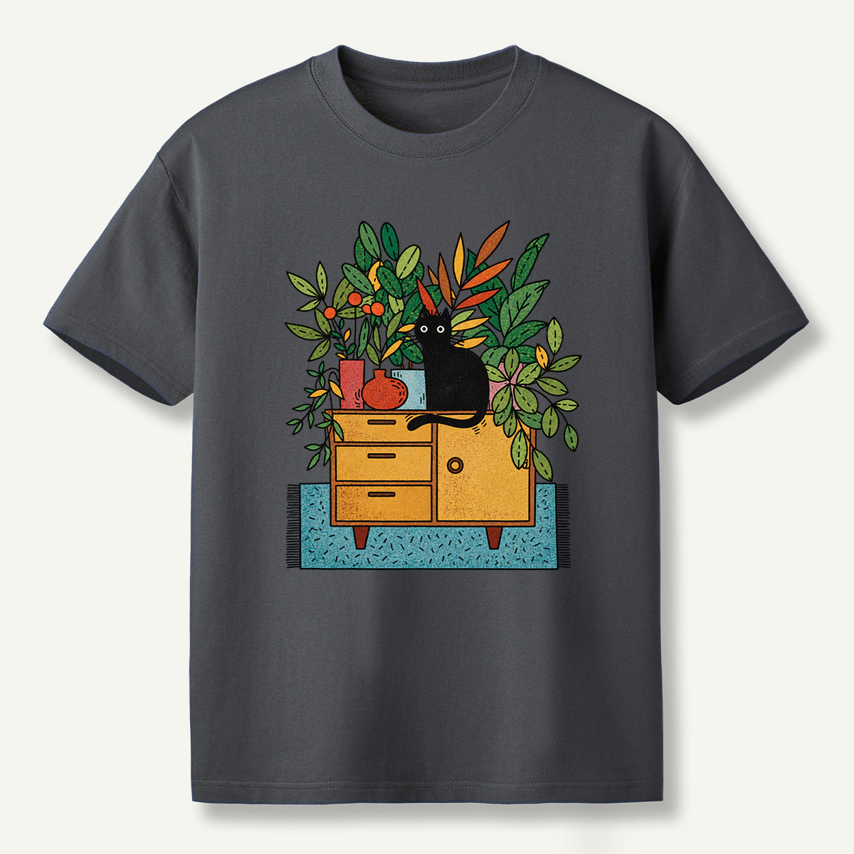 Black Cat Houseplant Cabinet Indoor Jungle T-Shirt