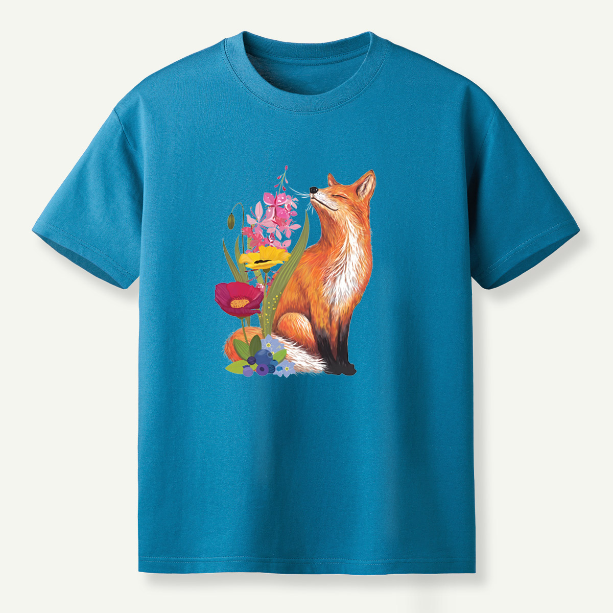 Red Fox Wildflower Blueberry Botanical Garden T-Shirt