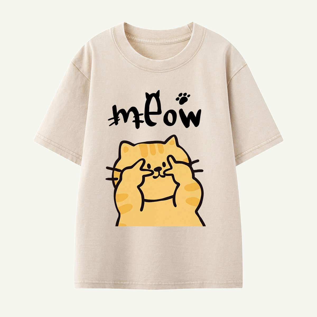 Meow Peekaboo Cat Kids Washed T-Shirt