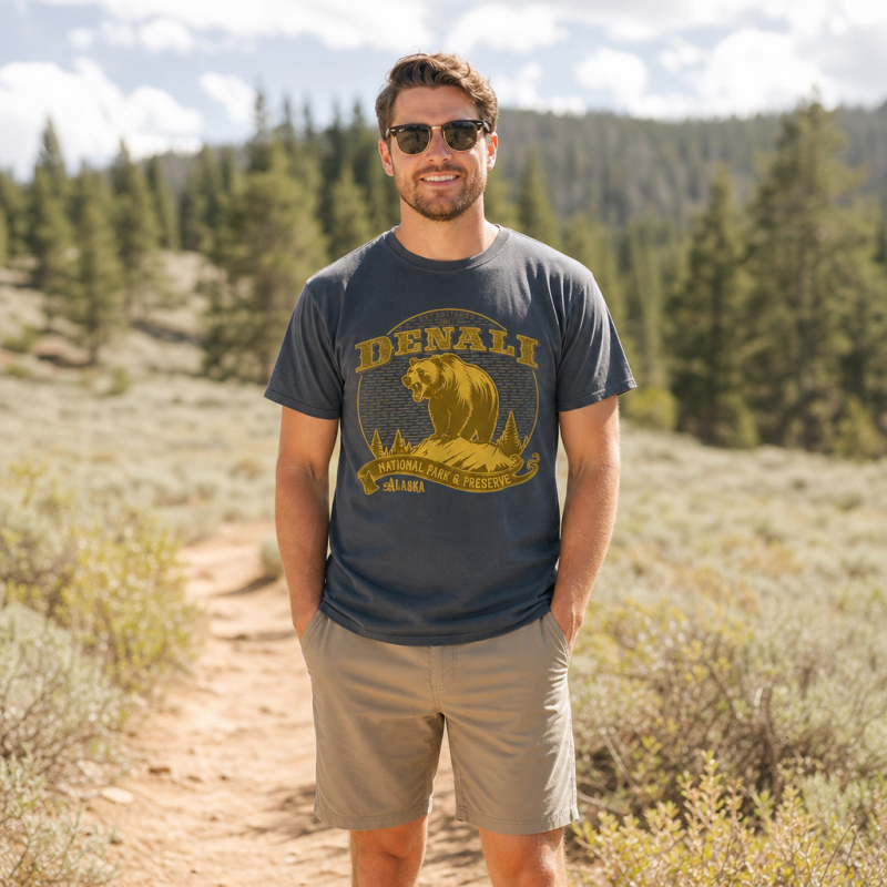Denali National Park Bear Alaska Badge T-Shirt