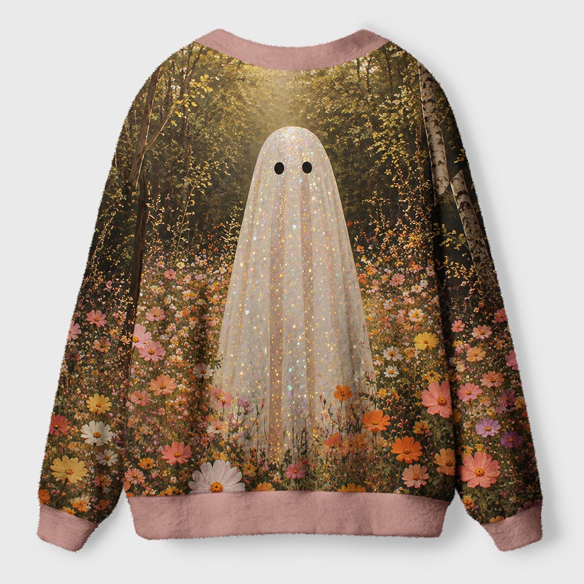 Forest Ghost Flower Ugly Cardigan Sweaters