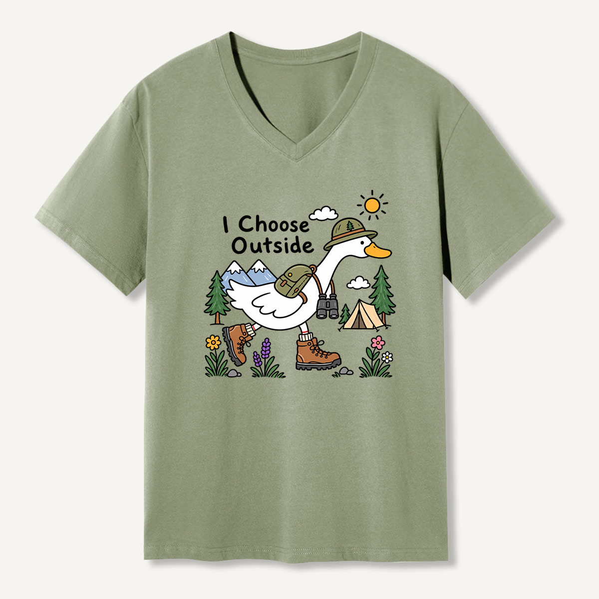 I Choose Outside Hiking Duck Adventure V-neck T-Shirt